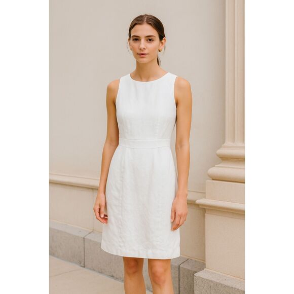 J. Crew White Linen Sleeveless Fitted A Line Midi Dress  Women's Size 4 - Picture 1 of 11